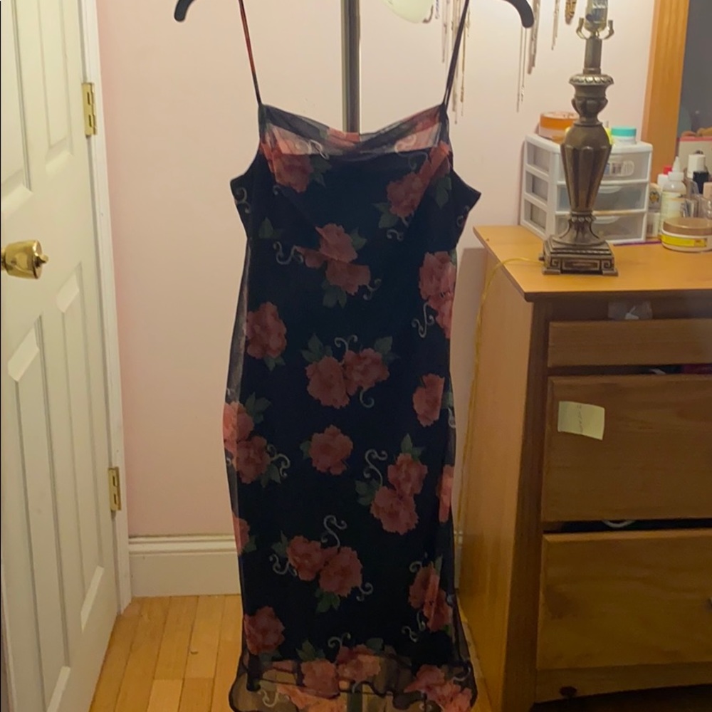 Black Floral Cowel Neck Dress